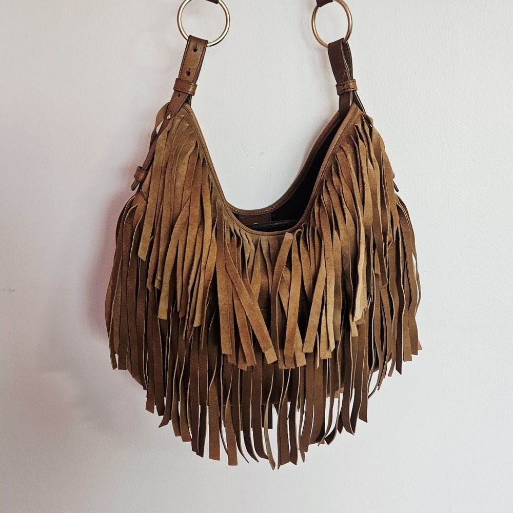YsL Yves Saint Laurent Rive Gauche Fringe Boho Suede Shoulder Bag - Picture 2 of 11
